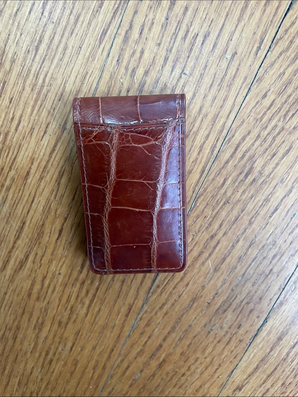 Brown Croc-Embossed Leather Money Clip Wallet - Johnston & Murphy